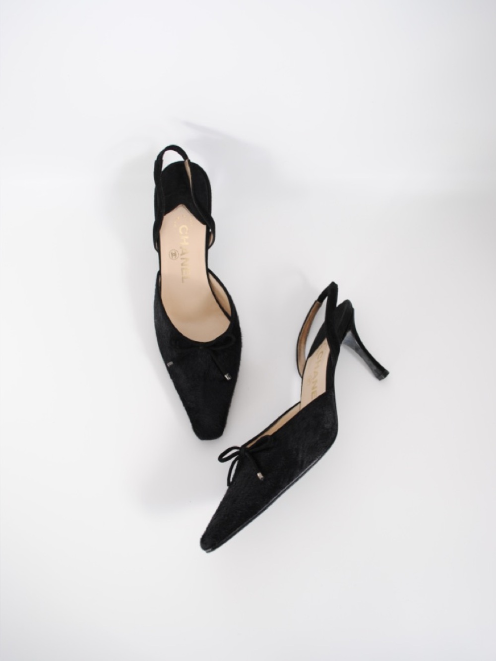 Chanel Black Ponyhair Slingback Pumps